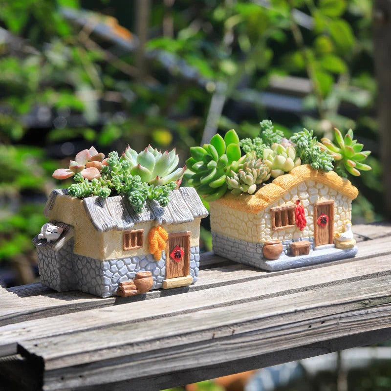 Enchanting vintage-style resin planter with hand-painted farmhouse-inspired animal motifs
