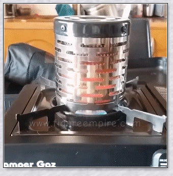 Portable propane gas heater for tent, designed for cosy outdoor experiences in the UK.