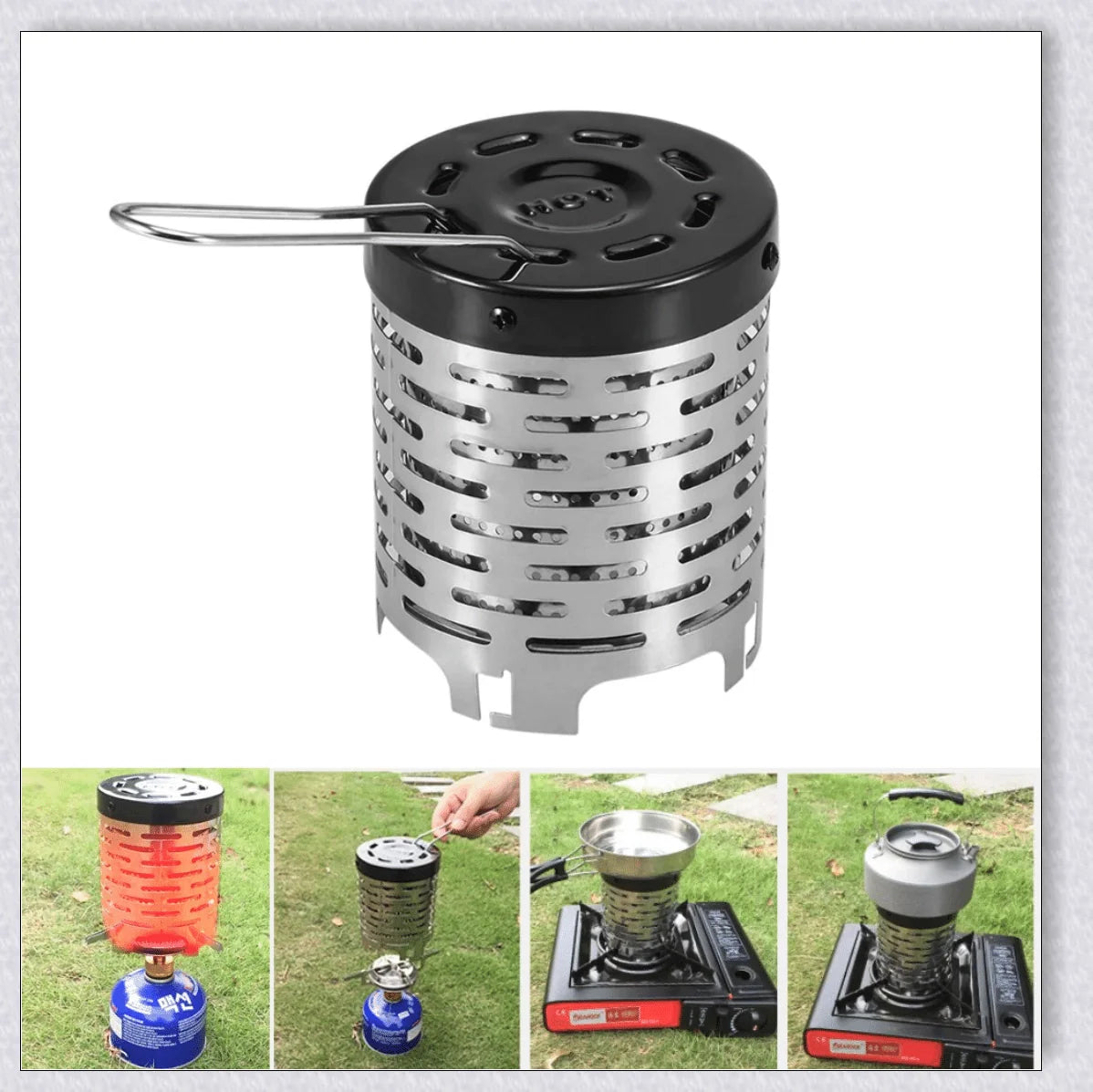 Portable propane gas heater for tent, designed for cosy outdoor experiences in the UK.