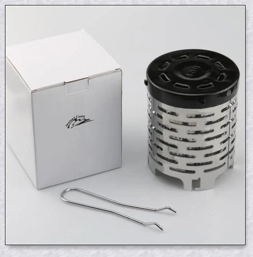 Portable propane gas heater for tent, designed for cosy outdoor experiences in the UK.