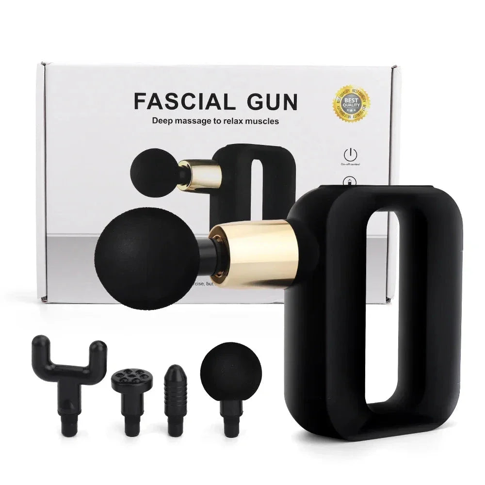 Portable mini massage gun with 4 interchangeable heads for deep muscle relief and recovery
