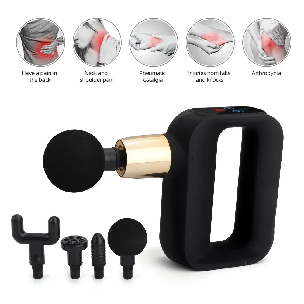 Portable mini massage gun with 4 interchangeable heads for deep muscle relief and recovery