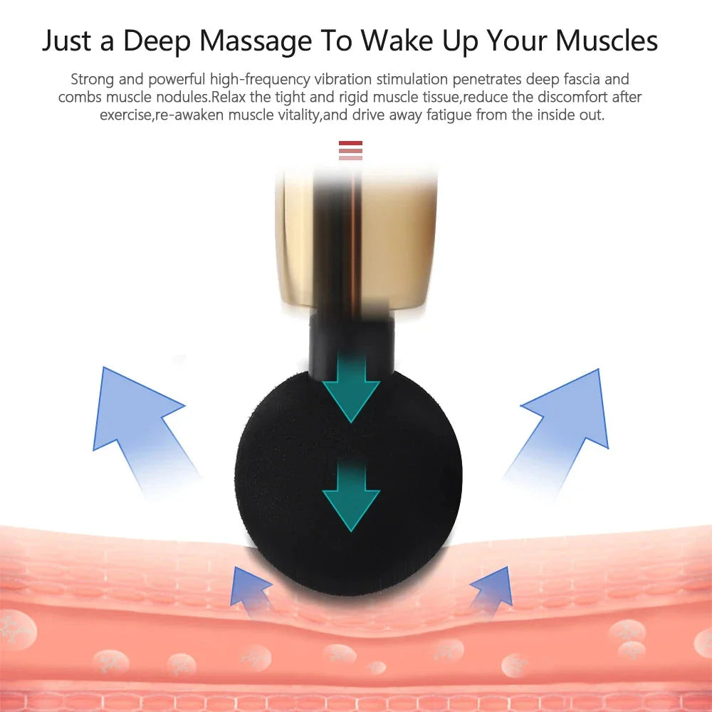 Portable mini massage gun with 4 interchangeable heads for deep muscle relief and recovery