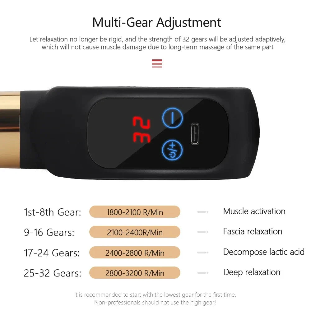 Portable mini massage gun with 4 interchangeable heads for deep muscle relief and recovery