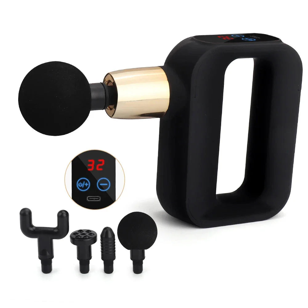 Portable mini massage gun with 4 interchangeable heads for deep muscle relief and recovery