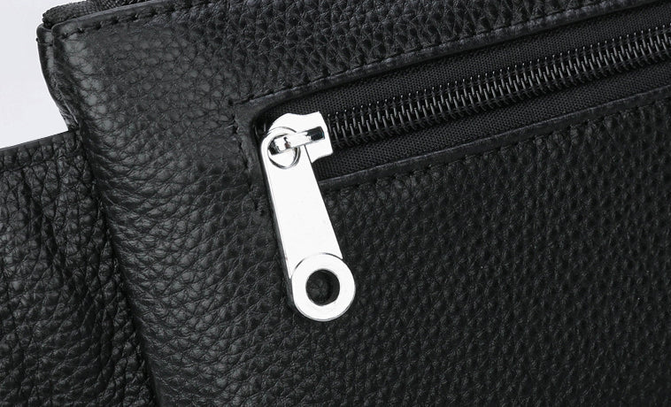 A stylish and durable men's leather chest bag with a positive dragon design, perfect for active urban lifestyles.