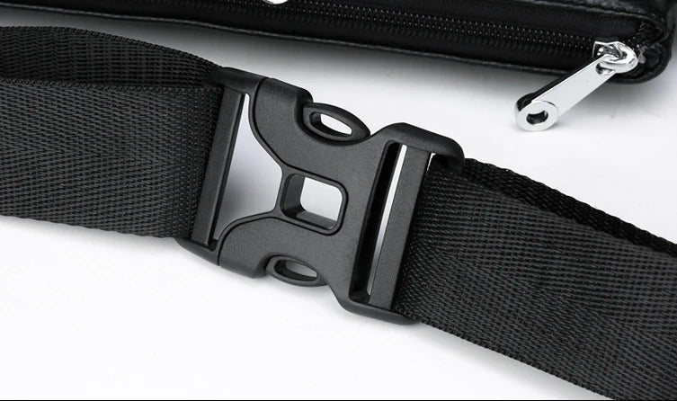 A stylish and durable men's leather chest bag with a positive dragon design, perfect for active urban lifestyles.