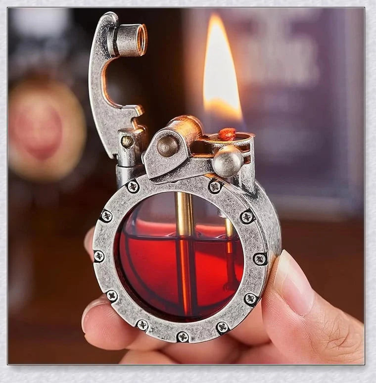 Vintage Trench Transparent Kerosene Antique Steampunk Lighter - Durable metal body, transparent design, and effortless ignition for a refined smoking experience.