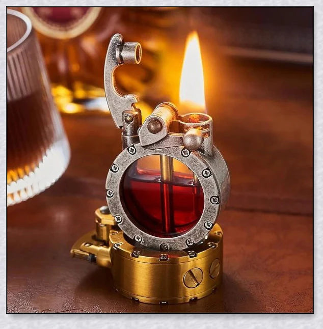 Vintage Trench Transparent Kerosene Antique Steampunk Lighter - Durable metal body, transparent design, and effortless ignition for a refined smoking experience.