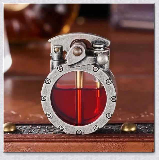 Vintage Trench Transparent Kerosene Antique Steampunk Lighter - Durable metal body, transparent design, and effortless ignition for a refined smoking experience.