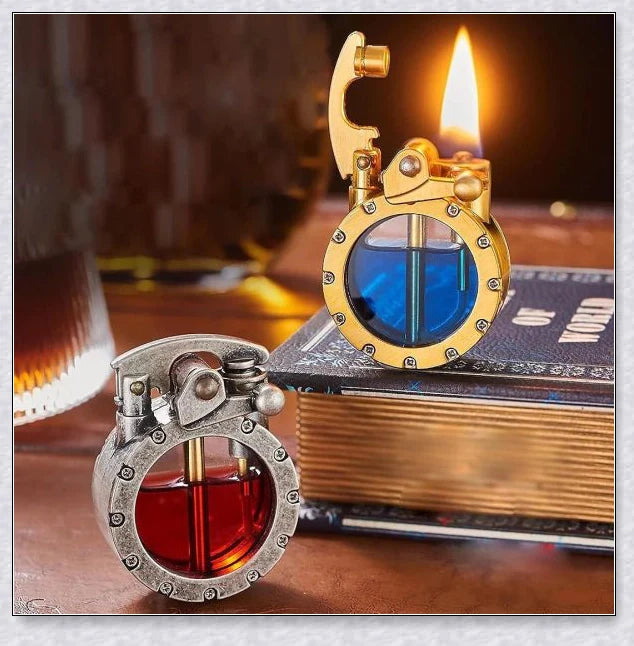 Vintage Trench Transparent Kerosene Antique Steampunk Lighter - Durable metal body, transparent design, and effortless ignition for a refined smoking experience.