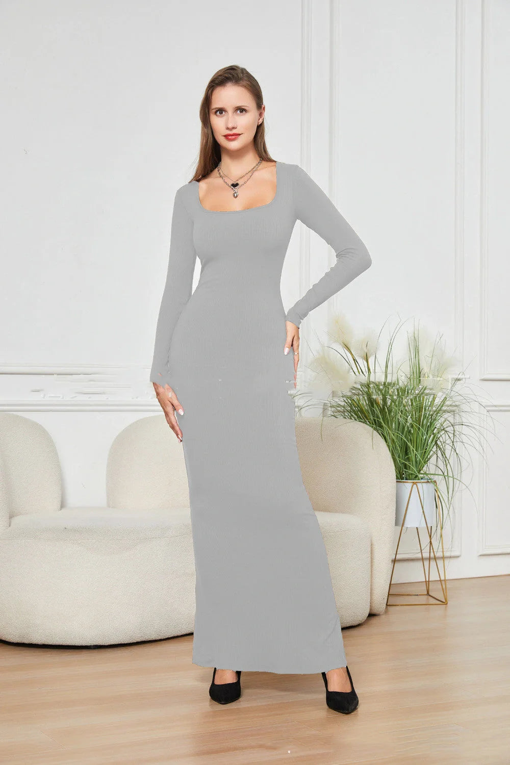 Double-layer modal slim dress in various colours for a flattering fit