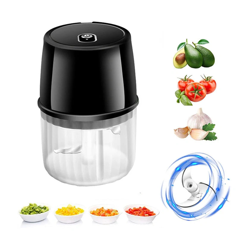 Compact USB Rechargeable Electric Garlic Press and Food Chopper with Stainless Steel Blades, Soft-Grip Lid, and Non-Slip Base