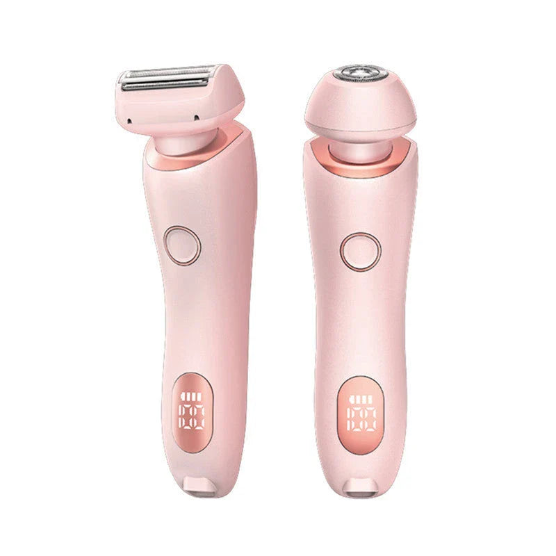 Rechargeable electric shaver for women with dual-head design for whole-body and precision hair removal