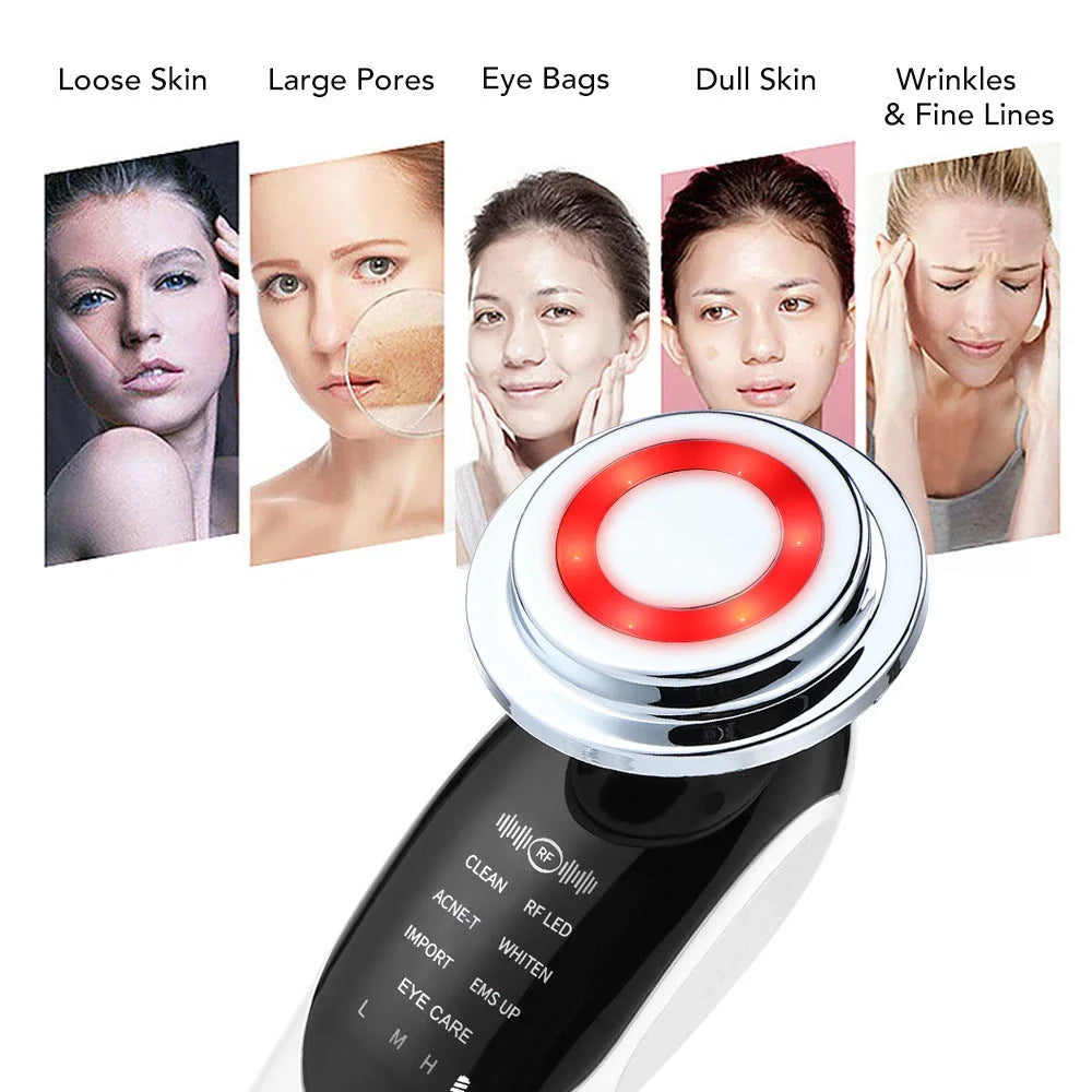 7-in-1 Facial Massager with EMS micro-current and LED light therapy for home skincare