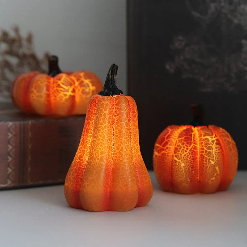 A realistic-looking LED pumpkin lantern with intricate cracks and textures, creating a mesmerizing Halloween decoration.