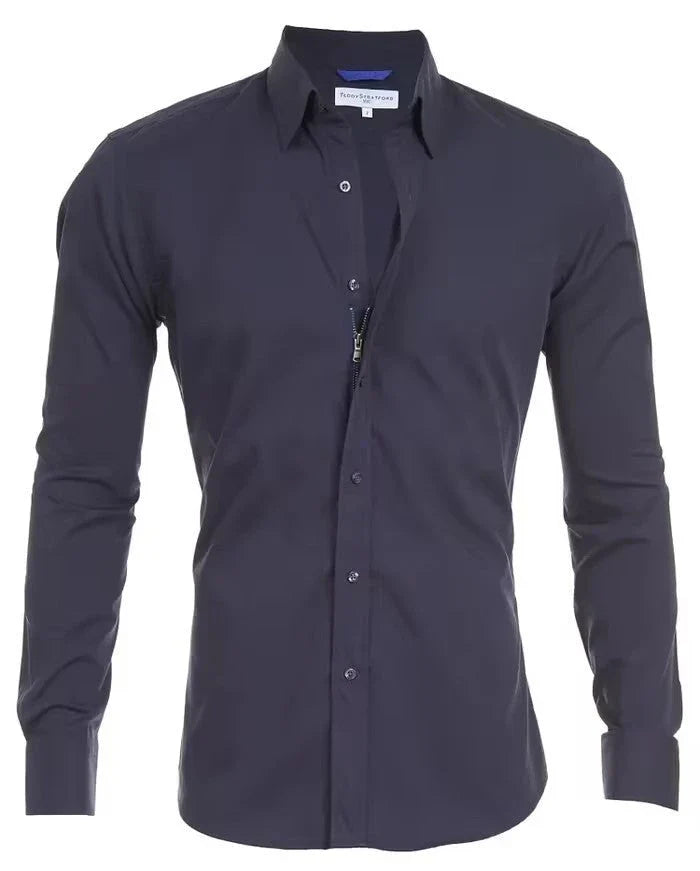 Stylish Long Sleeve Shirt with Zipper and Button Design for Men in Various Colors