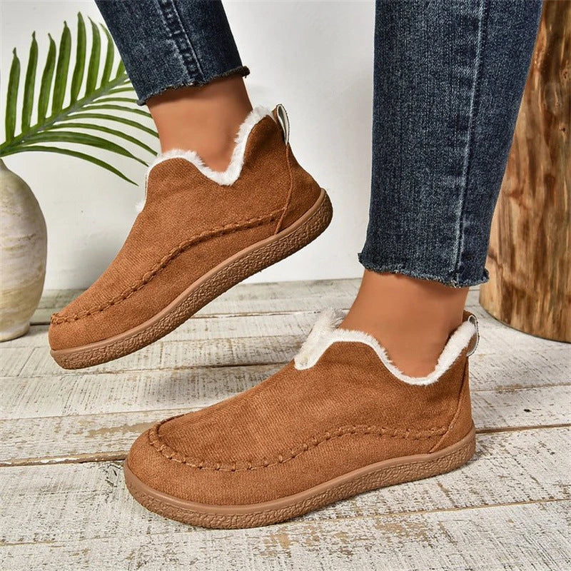 Fashionable V-cut plush-lined winter ankle boots for women in a variety of colors
