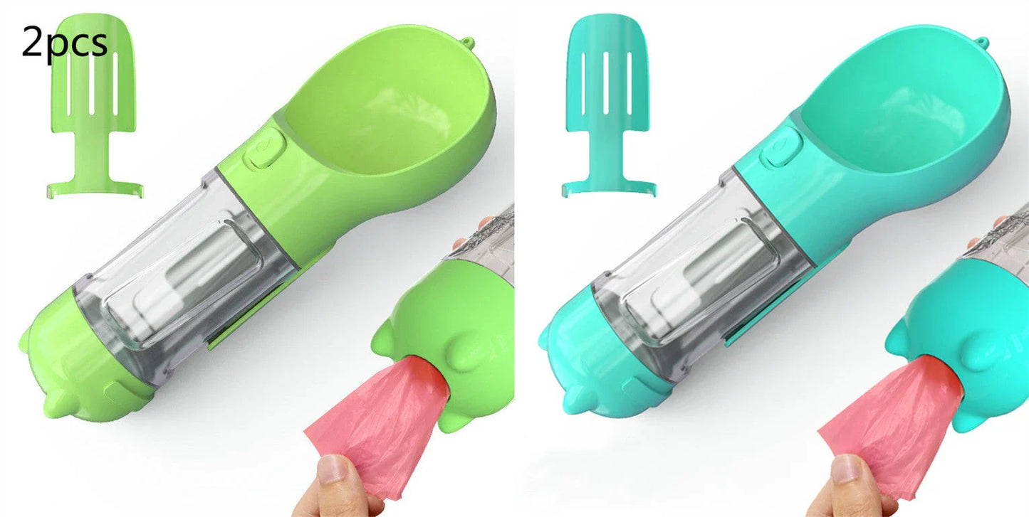 Multipurpose Pet Water Bottle with Feeding Bowl and Waste Bag Storage - Durable, Portable, and Convenient
