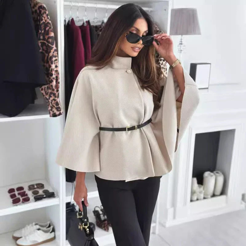 Chic batwing sleeve cloak jacket for women in various colors including black, apricot, gray, and wine red