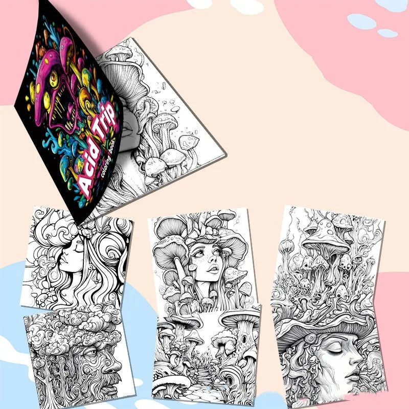 Acid tour colour creative painting book with paper pages, 200mm long.