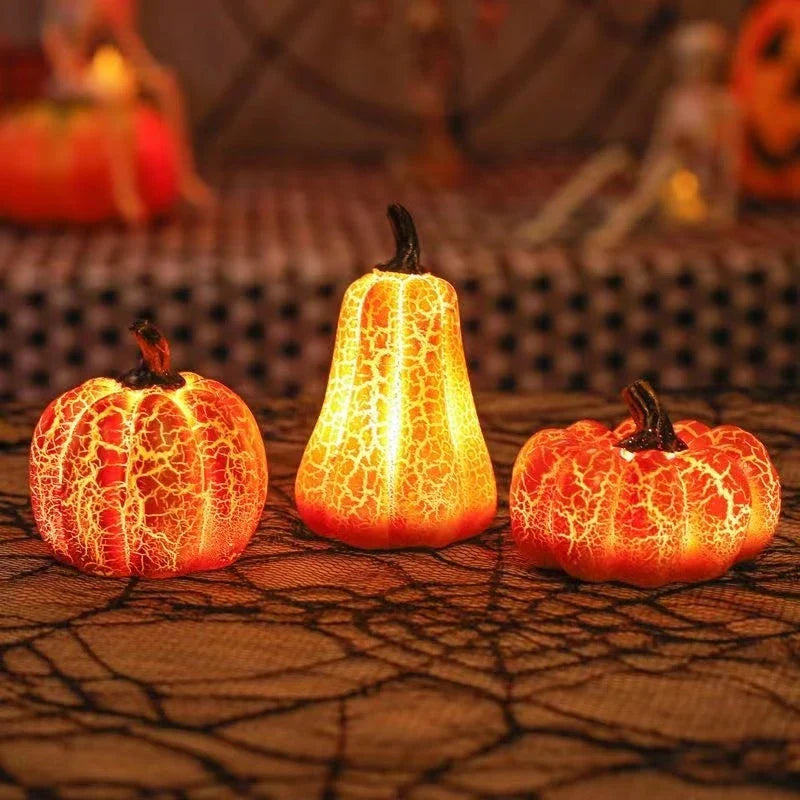 A realistic-looking LED pumpkin lantern with intricate cracks and textures, creating a mesmerizing Halloween decoration.