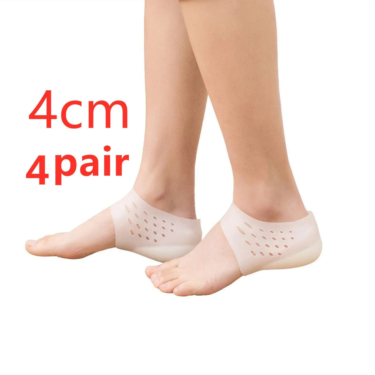 Discreet silicone heel height booster insoles in various colours and sizes for men and women