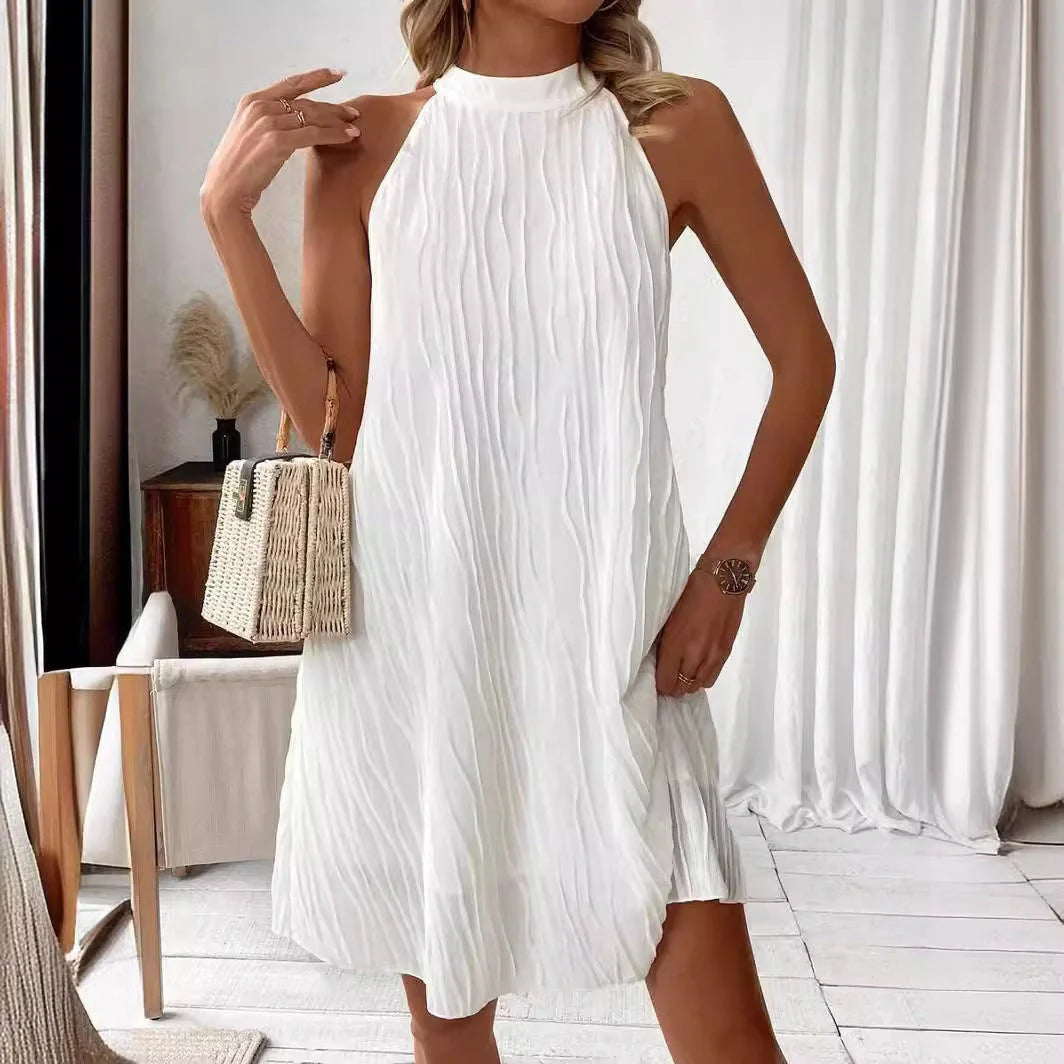 Elegant pure colour halter backless dress for women, perfect for any occasion.