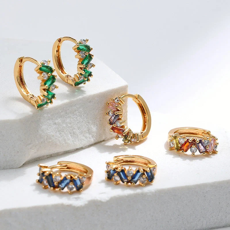 Elegant leaf design zircon emerald ear clips in 18K gold