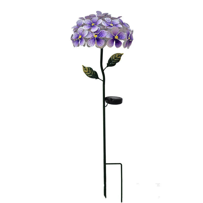 Solar-powered hydrangea garden lights in various colors placed outdoors to provide ambient lighting