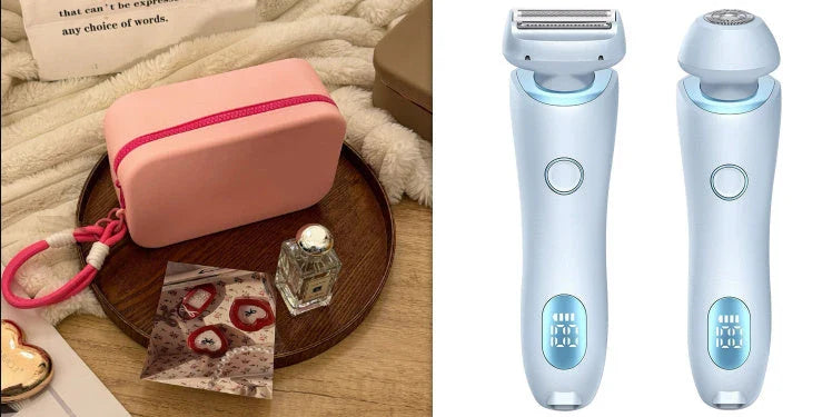 Rechargeable electric shaver for women with dual-head design for whole-body and precision hair removal
