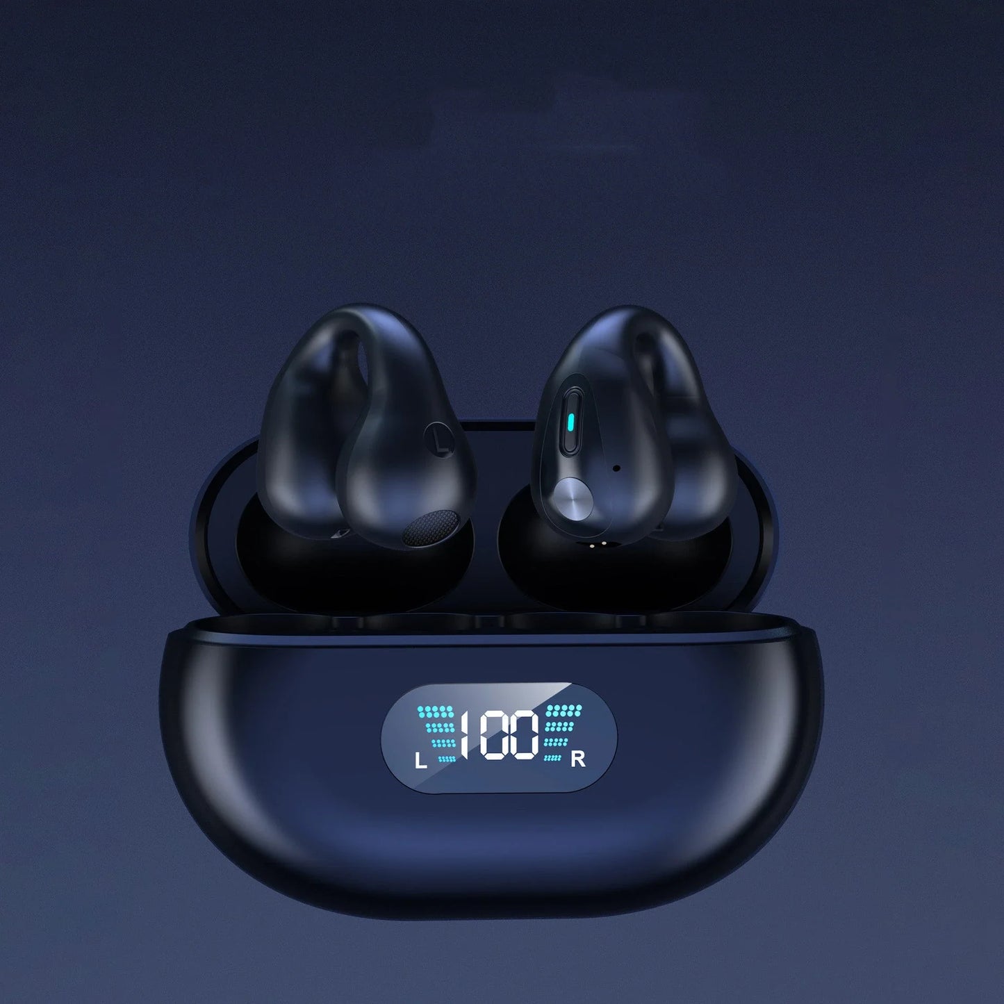 Bone conduction Bluetooth earphones with powerful bass, comfortable ear clip design, and long-lasting battery life