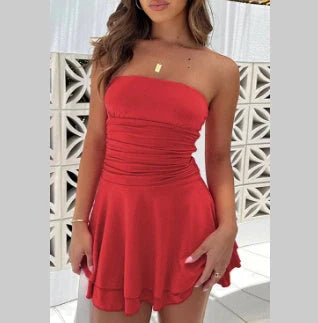 Stylish summer ruffled tube dress for women in various colours