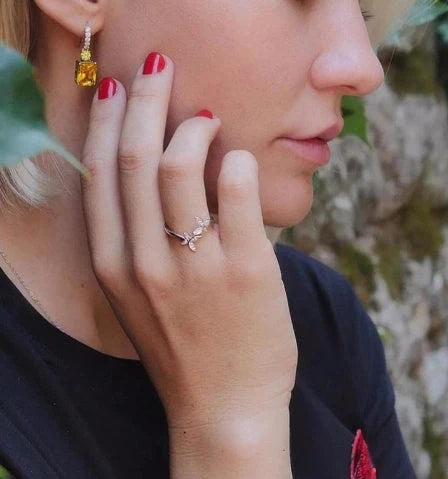 Elegant sterling silver adjustable butterfly ring with gem embellishments