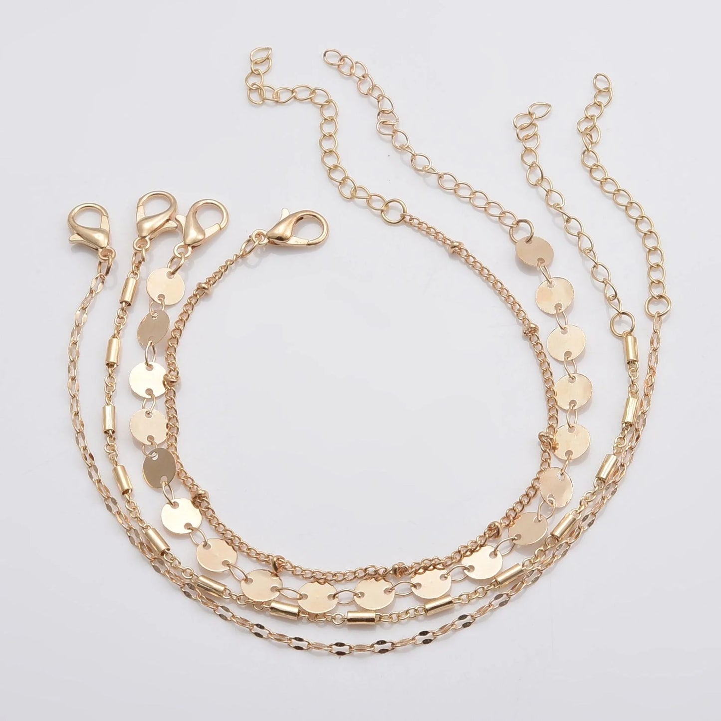 Elegant 4-pack women's chain disc bracelets set in gold and silver