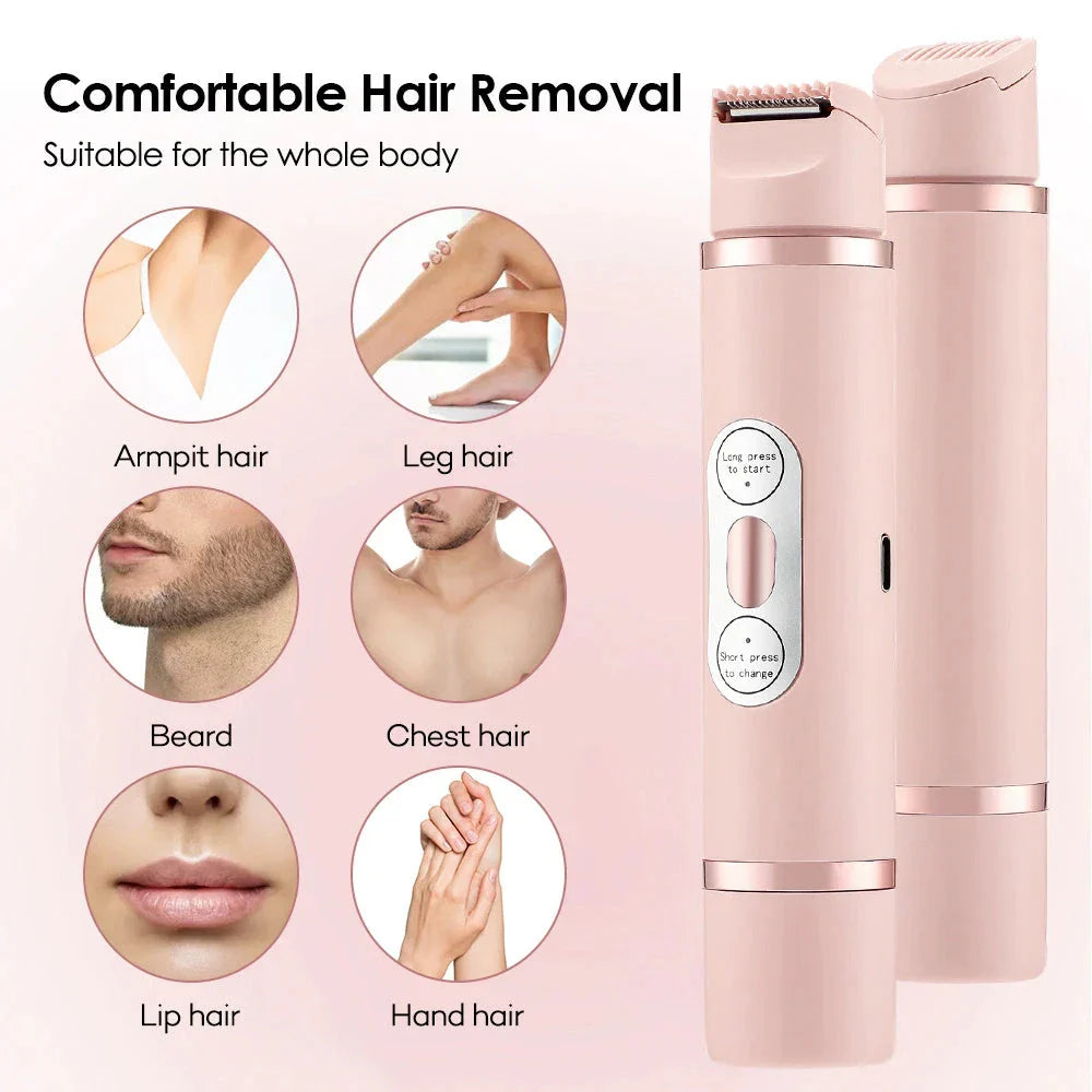 Dual-head electric shaver for women's painless hair removal on face, arms, legs, and bikini area