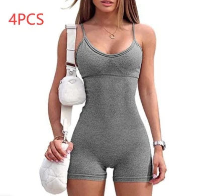 Stylish spaghetti strap workout jumpsuit for women in various vibrant colors