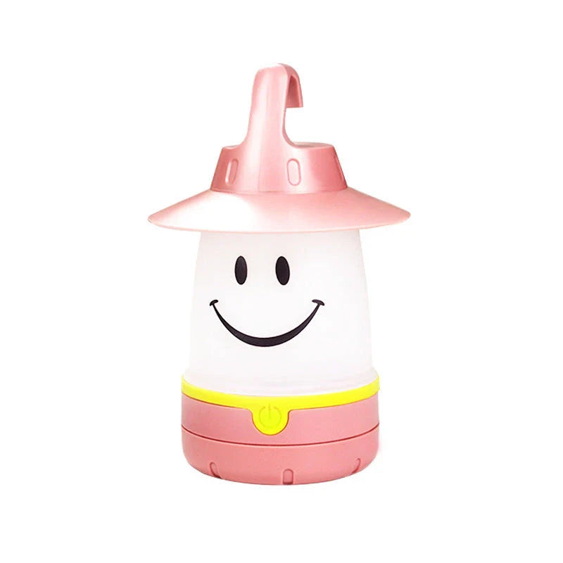 Smile-shaped LED lanterns with flexible handles for camping, boating, and bedroom use