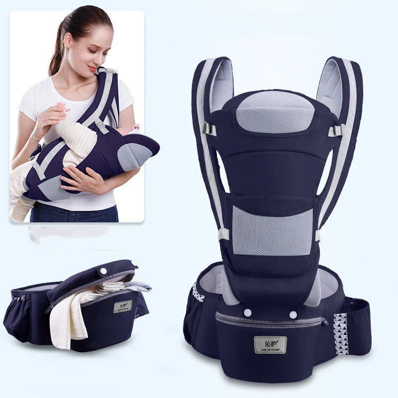 Versatile 3-in-1 baby carrier with 15 carrying positions, adjustable sunshade, and storage compartment for convenient parenting