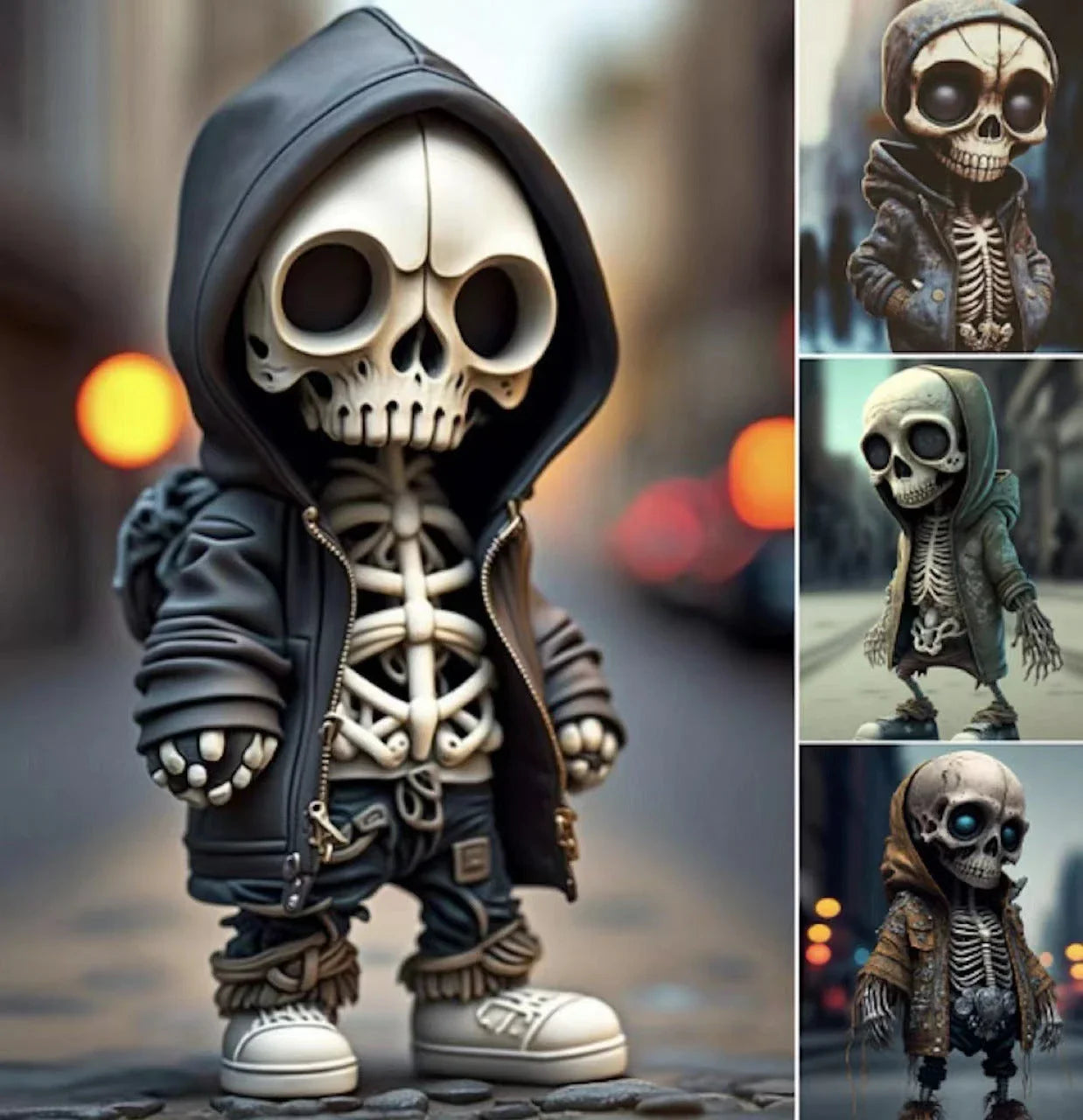 Resin skeleton figurines with a modern, minimalist design for home and office decor