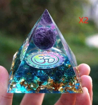 Premium Reiki Healing Crystal Pyramid - Handcrafted with Amethyst and Tiger's Eye, Infused with Orgone Technology for Radiation Protection and Chakra Alignment