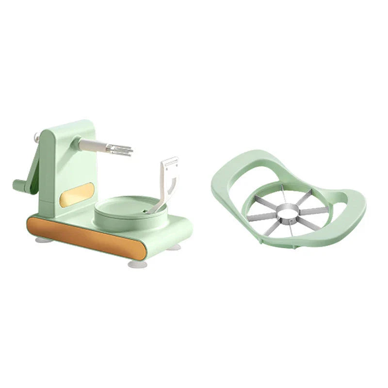 Versatile hand-cranked fruit and vegetable peeler machine with non-slip suction base and safe hand guard for effortless kitchen prep
