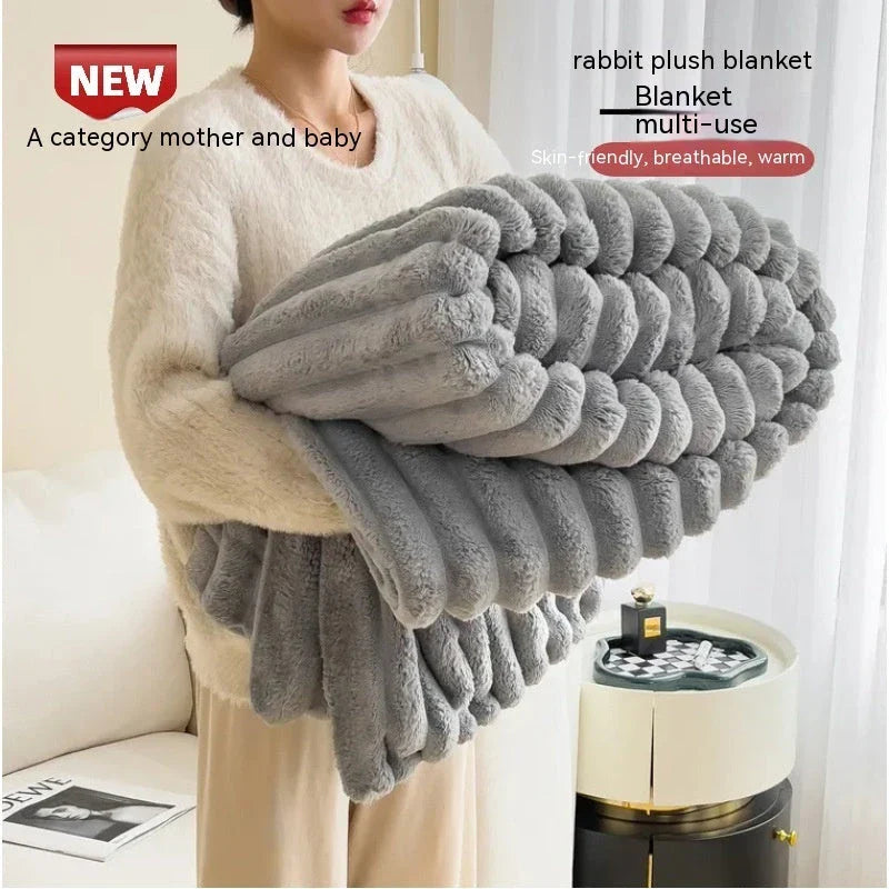 Cozy and soft plush faux rabbit fur throw blanket in various colors and sizes