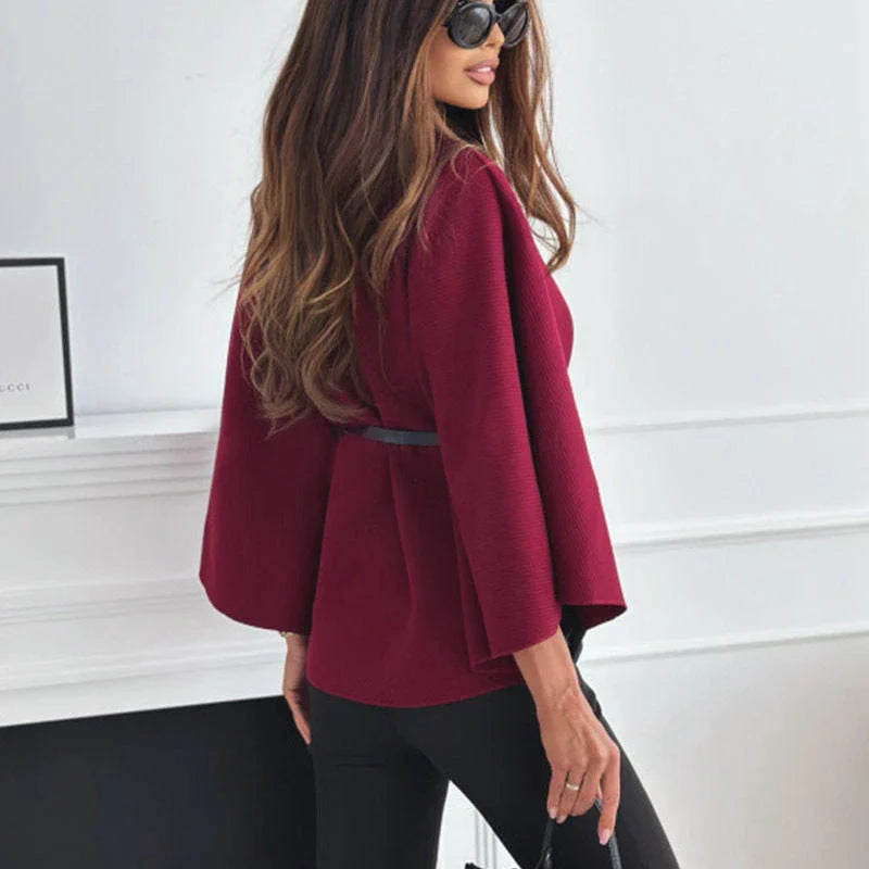 Chic batwing sleeve cloak jacket for women in various colors including black, apricot, gray, and wine red