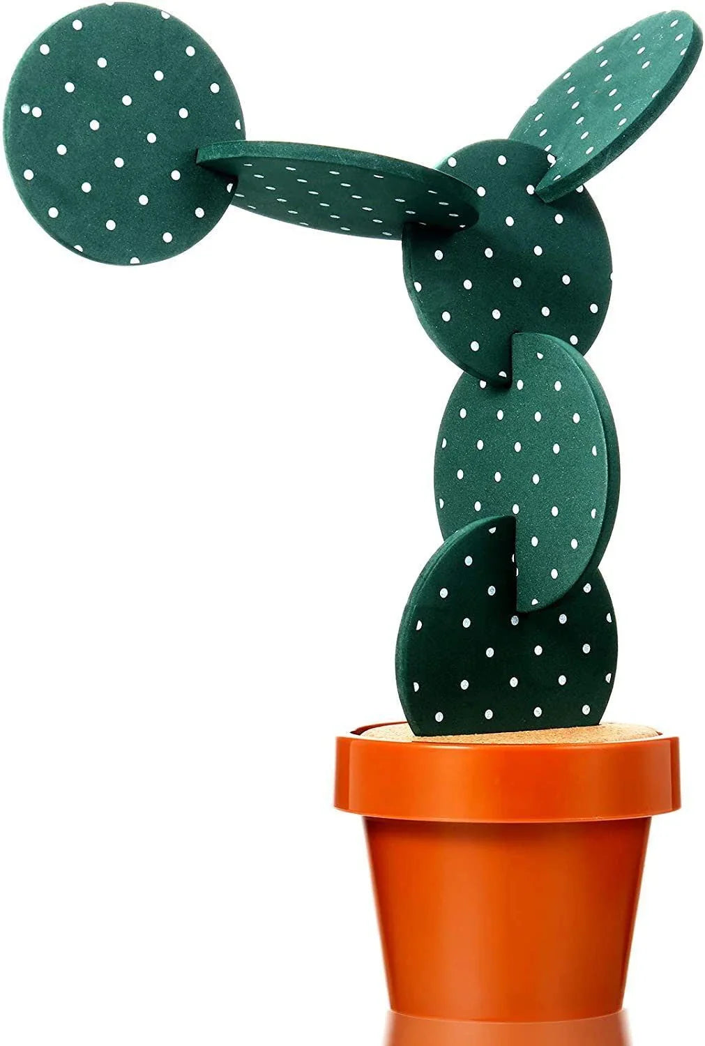Stylish cactus-shaped coasters in a flowerpot-style holder, protecting a table from hot or cold drinks