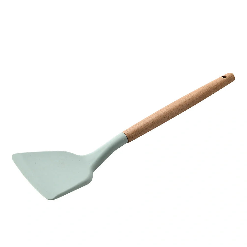 Premium silicone kitchenware set with wooden handle, ideal for cooking and baking