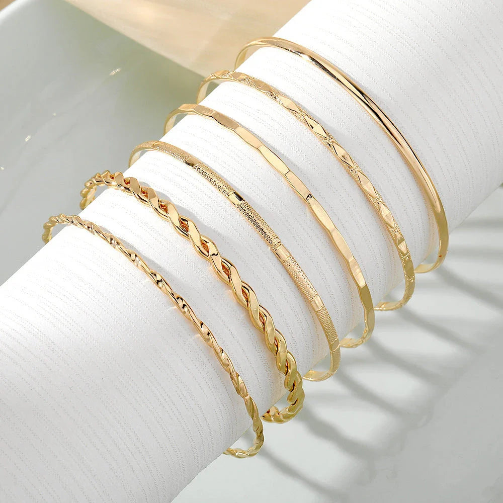 Bohemian Metal Chain Bracelet Set for Women in Gold Geometric Design