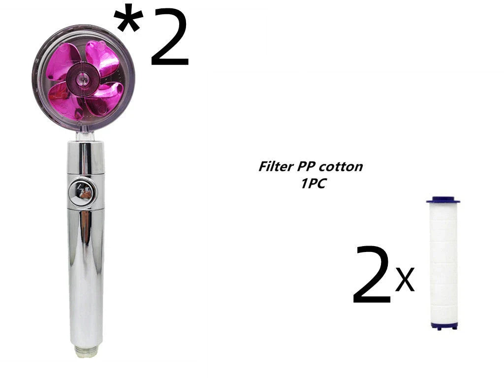 A high-pressure handheld shower head with a turbo-charged water flow and a cotton filter for a luxurious, spa-like bathing experience.