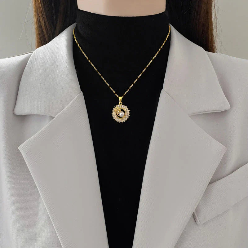 Personalized jewelry set with necklace, earrings, and ring featuring diamond-accented leaves design