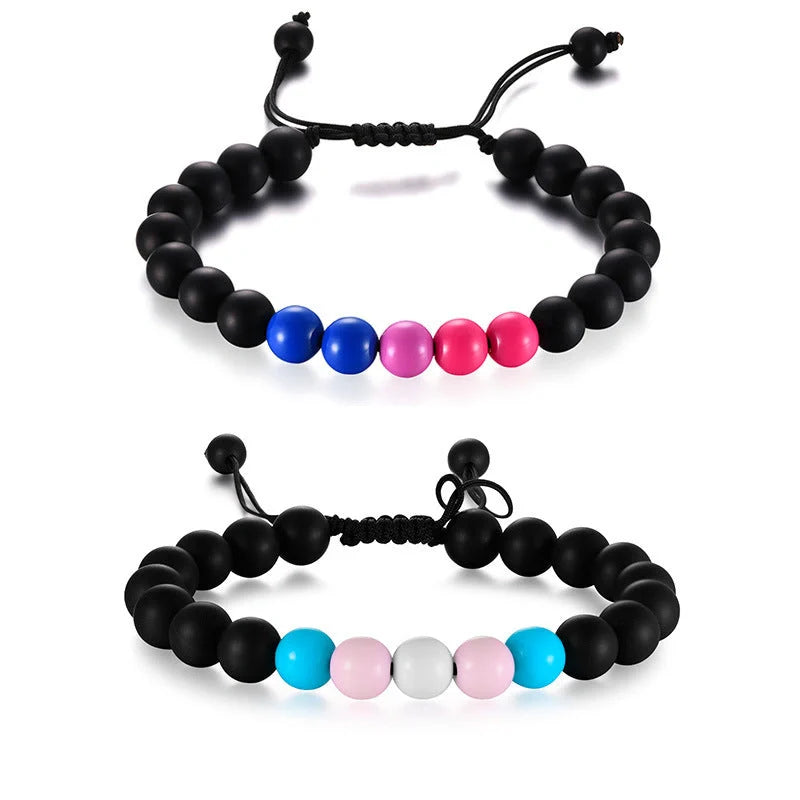 Black Agate Beaded Bracelet with polished 8mm beads for men and women